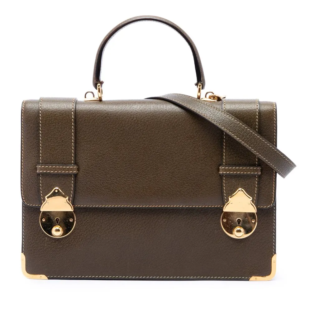 Gucci Calfskin Dual Push Lock Top Handle Bag Brown Leather Good - Front View