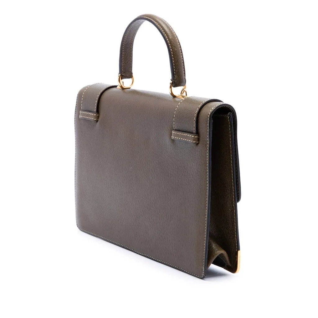 Gucci Calfskin Dual Push Lock Top Handle Bag Brown Leather Good - Back View