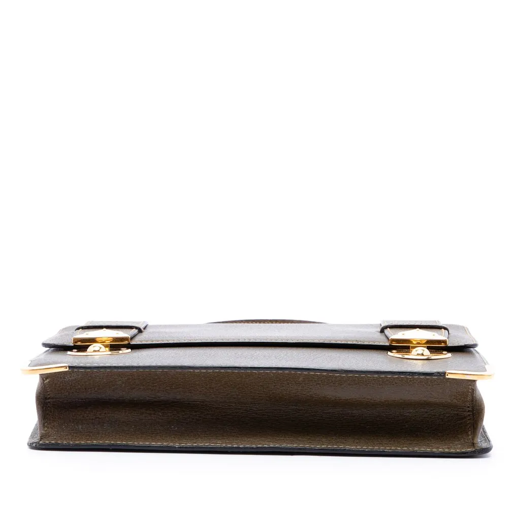 Gucci Calfskin Dual Push Lock Top Handle Bag Brown Leather Good - Inside View