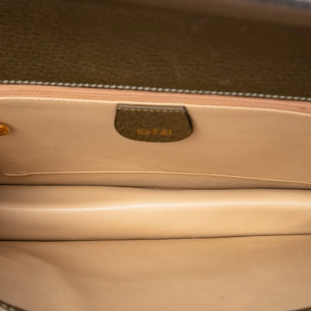 Gucci Calfskin Dual Push Lock Top Handle Bag Brown Leather Good - Model View
