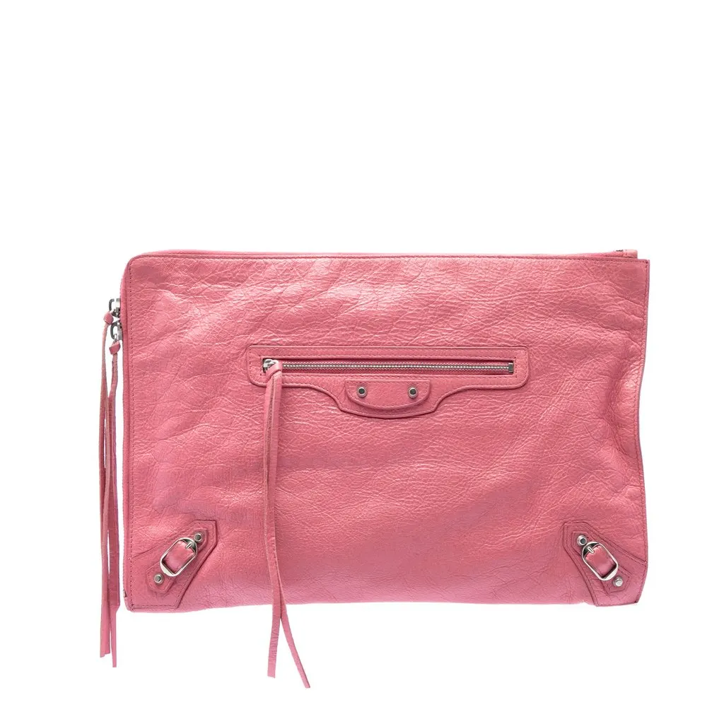 Balenciaga Lambskin Motocross Classic Zip Around Flat Clutch