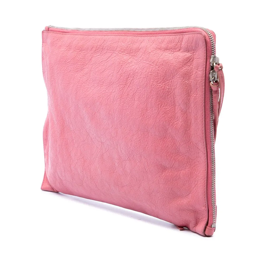 Balenciaga Lambskin Motocross Classic Zip Around Flat Clutch Pink Leather Very good - Back View
