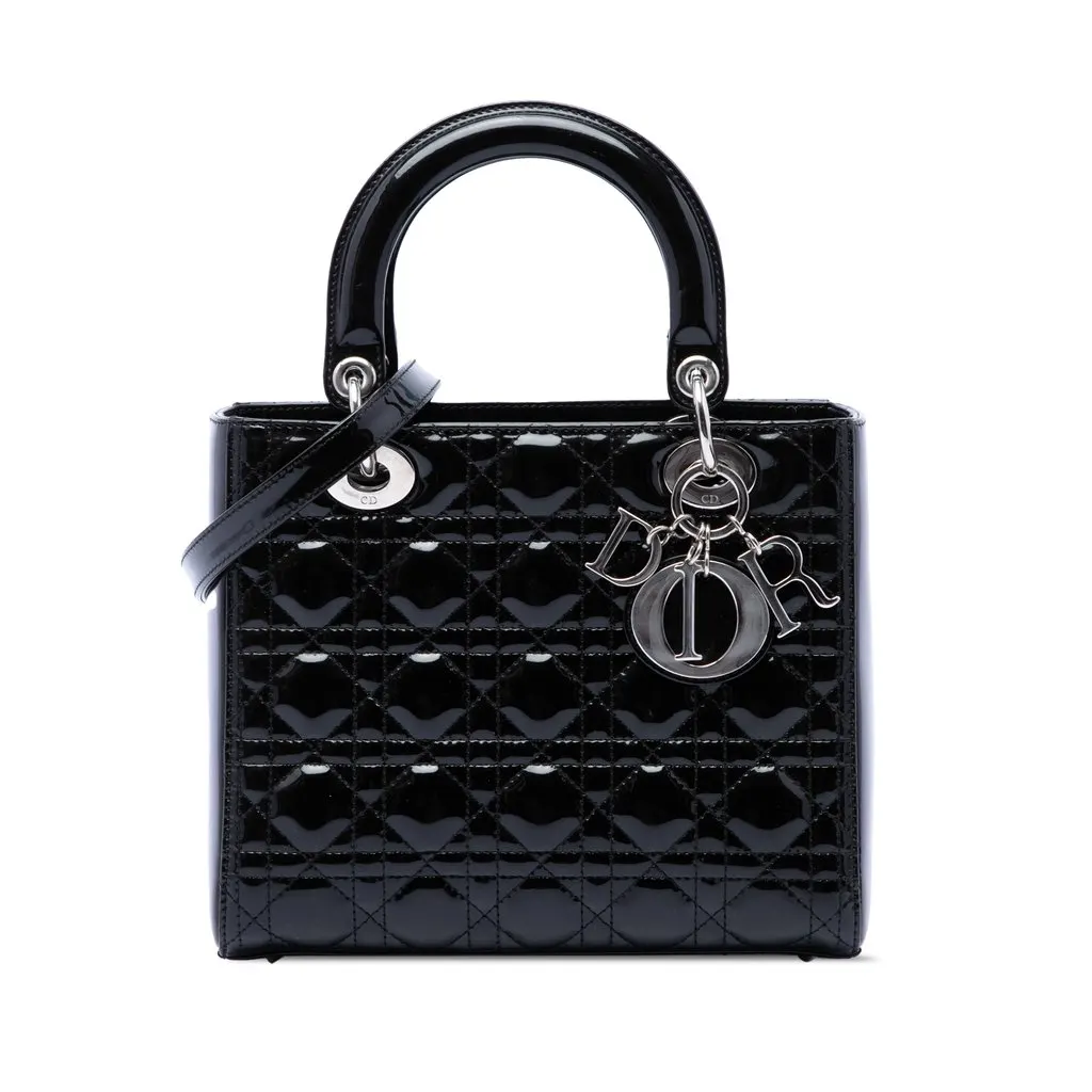 Dior Medium Patent Cannage Lady Dior Black Leather Very good - Front View