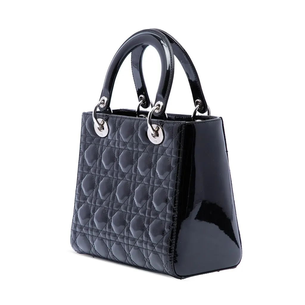 Dior Medium Patent Cannage Lady Dior Black Leather Very good - Back View