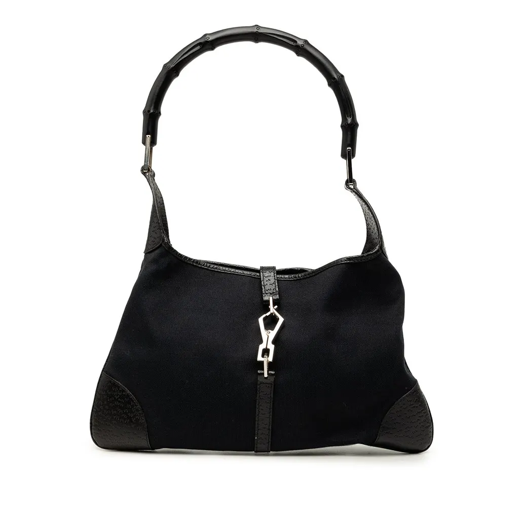 Gucci Canvas Bamboo Jackie Hobo Black Canvas Good - Front View