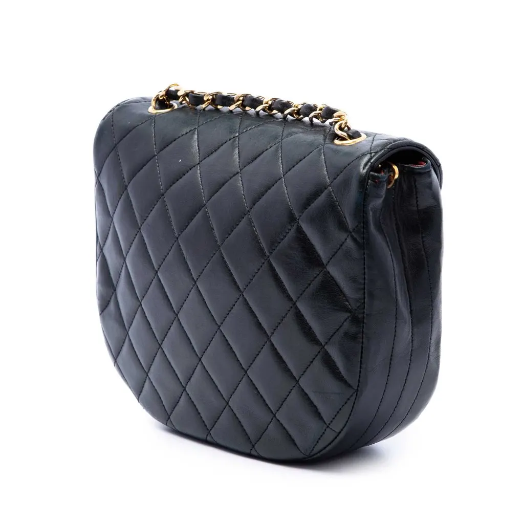 Chanel XL CC Quilted Lambskin Round Flap Black Leather Very good - Back View