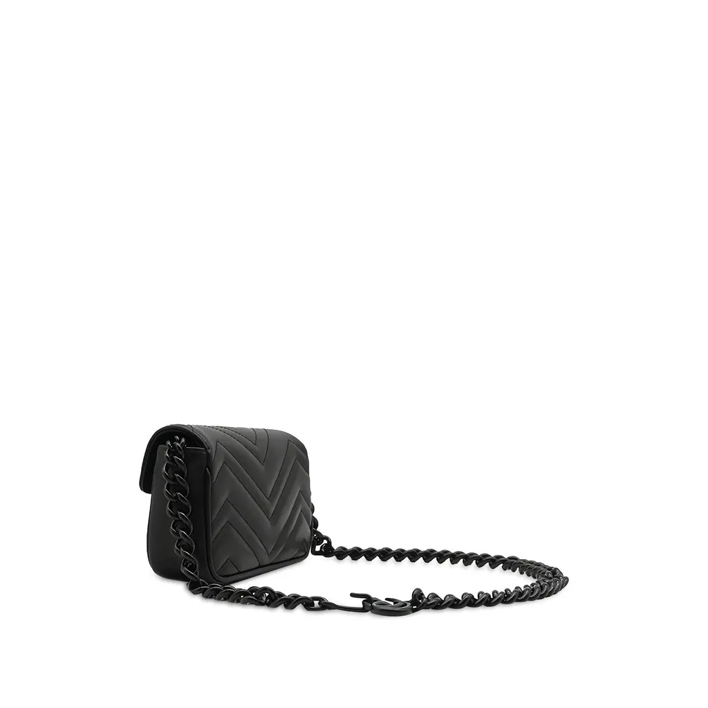 Gucci GG Marmont Matelasse Calfskin Monochrome Chain Belt Bag Black Leather Good - Back View