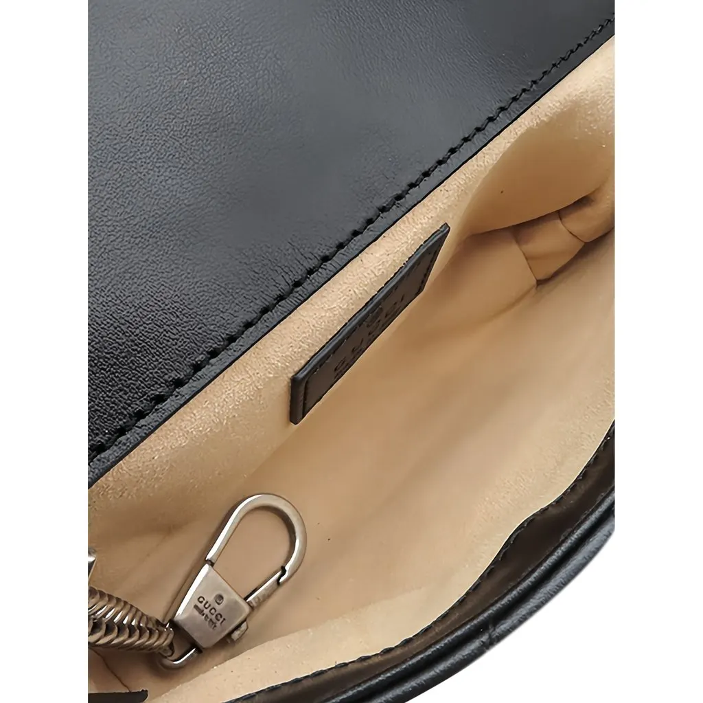 Gucci GG Marmont Matelasse Calfskin Monochrome Chain Belt Bag Black Leather Good - Model View