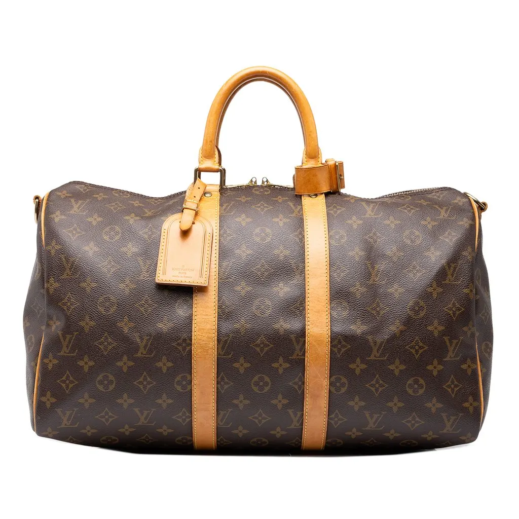 Louis Vuitton Monogram Keepall Bandouliere 45 Brown Canvas Good - Front View