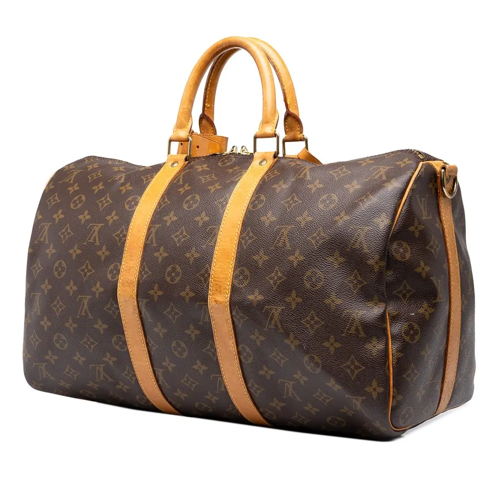 Louis Vuitton Monogram Keepall Bandouliere 45 Brown Canvas Good - Back View