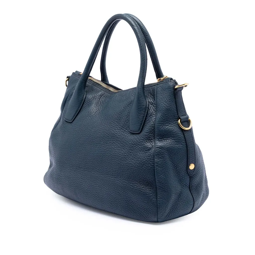 Prada Vitello Daino Sacca 2 Manici Convertible Tote Blue Leather Very good - Back View