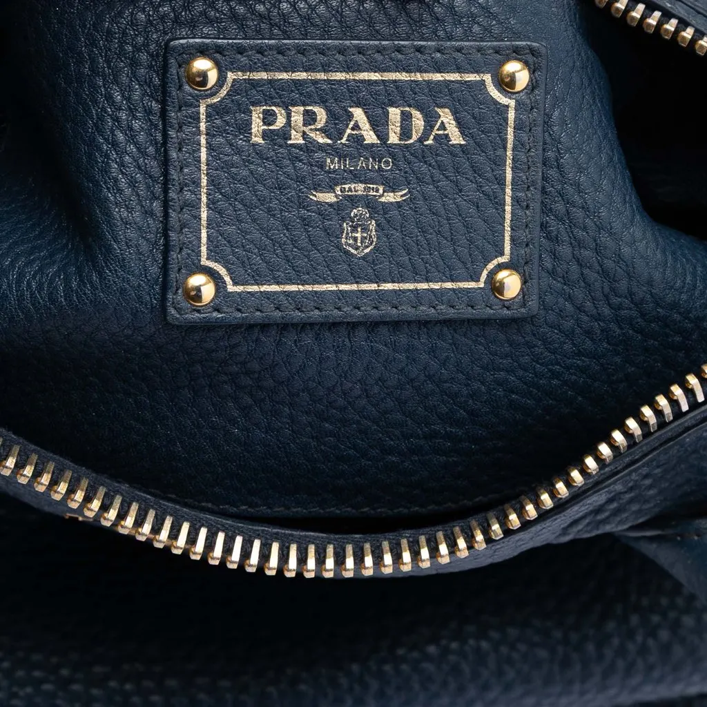 Prada Vitello Daino Sacca 2 Manici Convertible Tote Blue Leather Very good - Box View