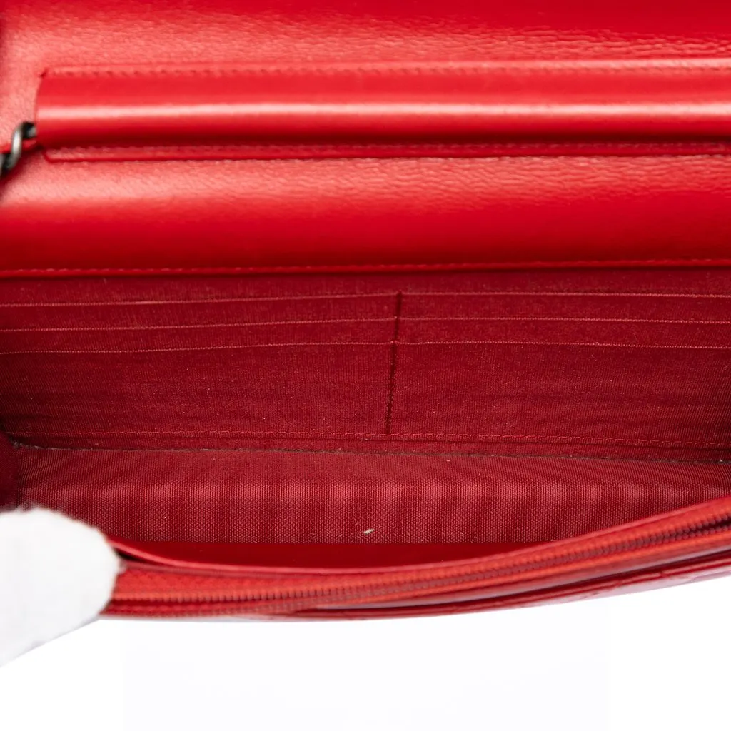 Chanel Quilted Lambskin Boy Wallet On Chain Red Leather Very good - Model View