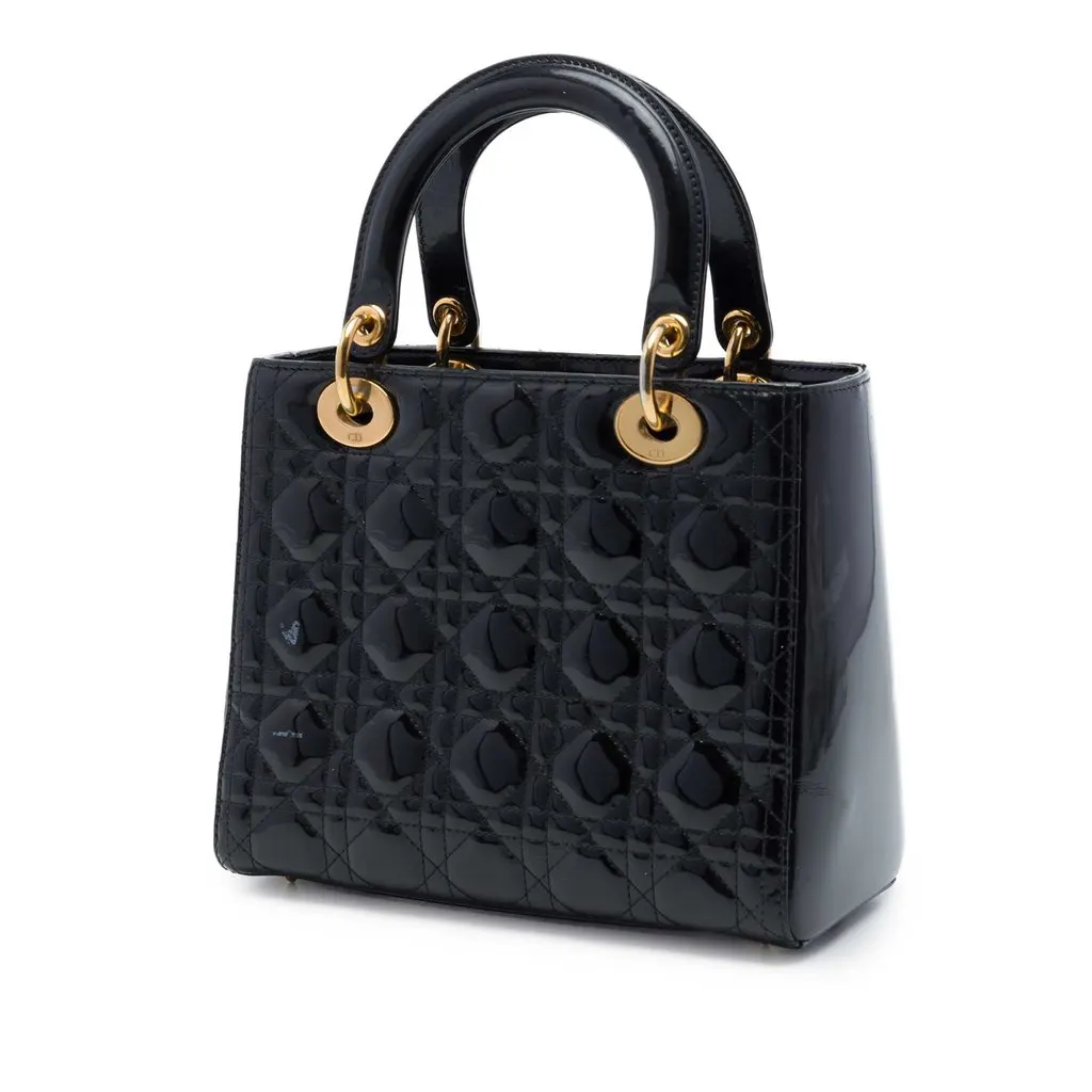Dior Medium Patent Cannage Lady Dior Black Leather Good - Back View