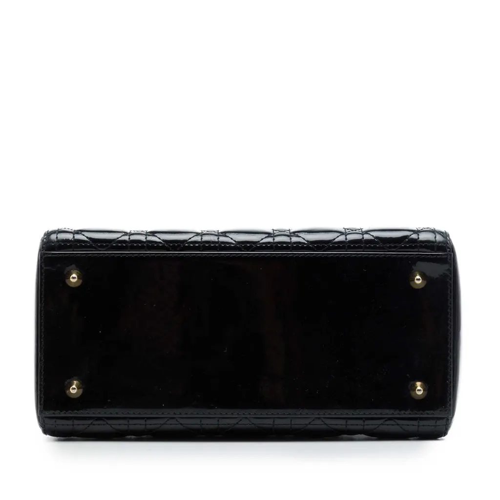 Dior Medium Patent Cannage Lady Dior Black Leather Good - Inside View