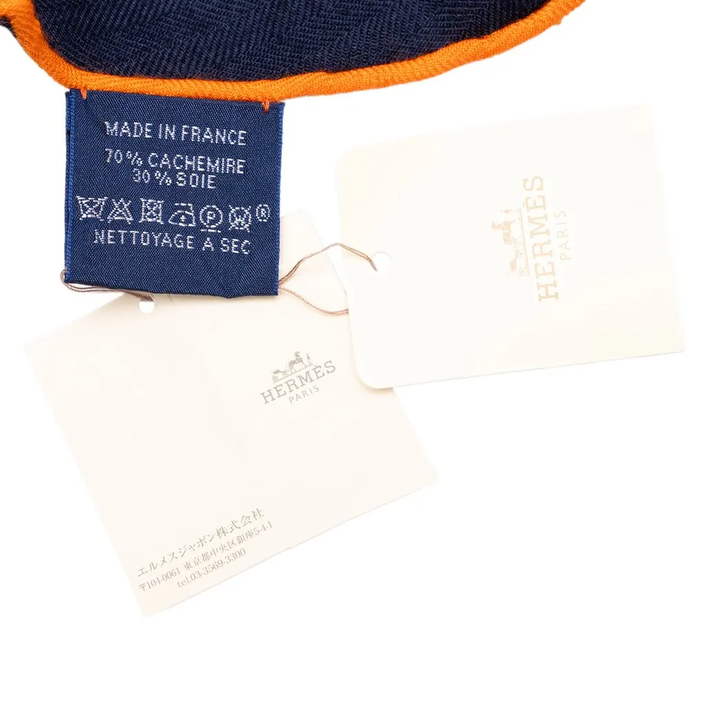 Hermès Unplugged Fringed Cashmere Silk Scarf 90 Blue Wool Never worn - Back View