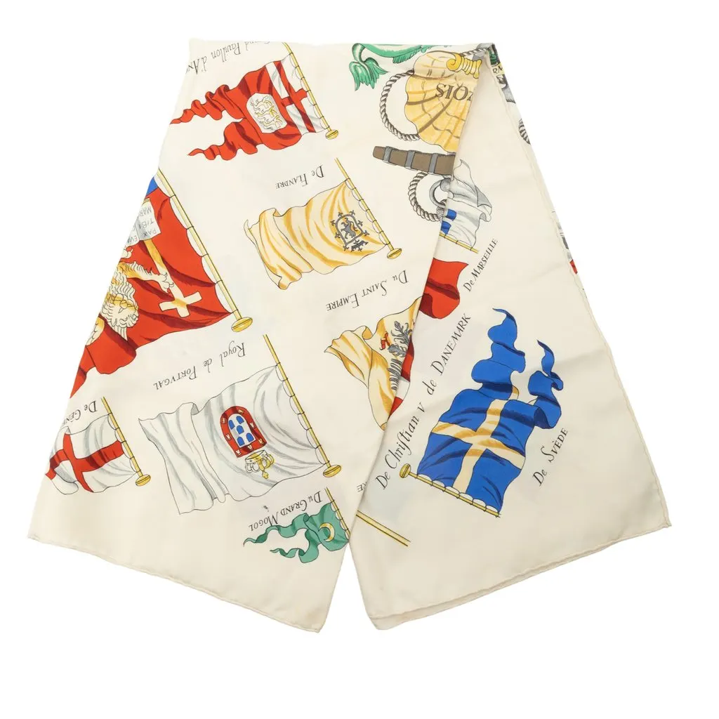 Hermès Pavois Silk Scarf 90 White Silk Good - Front View