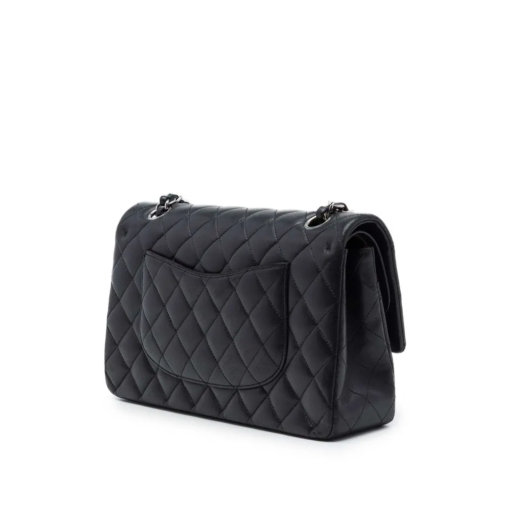 Chanel Medium Classic Lambskin Double Flap Black Leather Very good - Back View