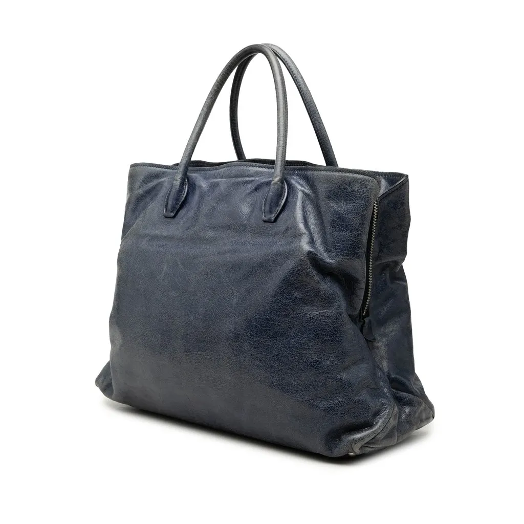 Miu Miu Crinkled Calfskin Convertible Tote Blue Leather Good - Back View
