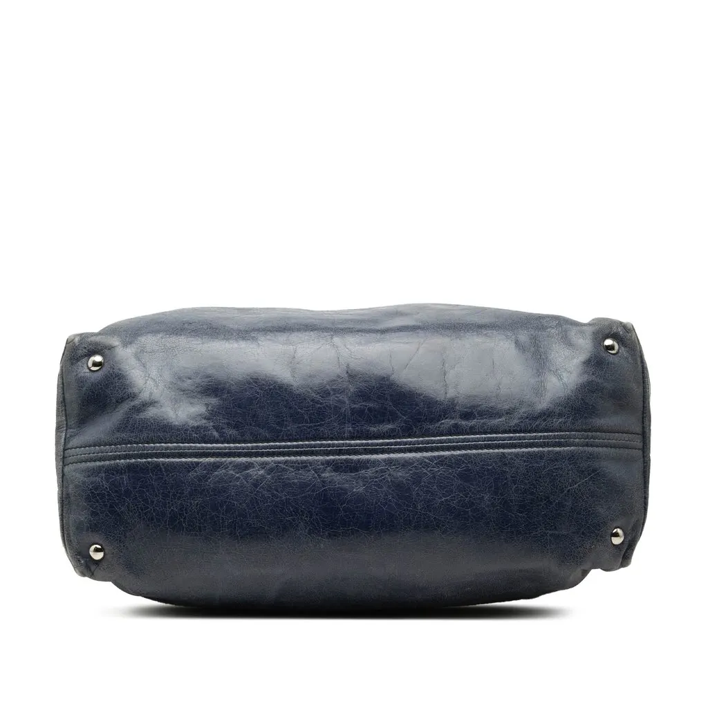 Miu Miu Crinkled Calfskin Convertible Tote Blue Leather Good - Inside View