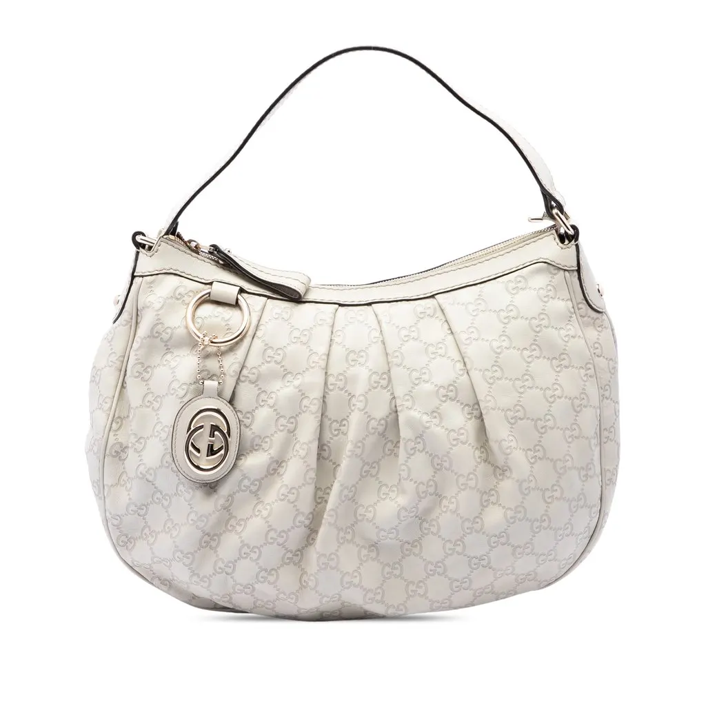 Gucci Guccissima Sukey Shoulder Bag White Leather Very good - Front View