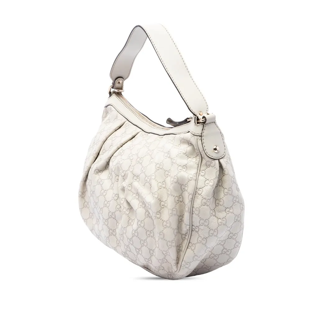 Gucci Guccissima Sukey Shoulder Bag White Leather Very good - Back View
