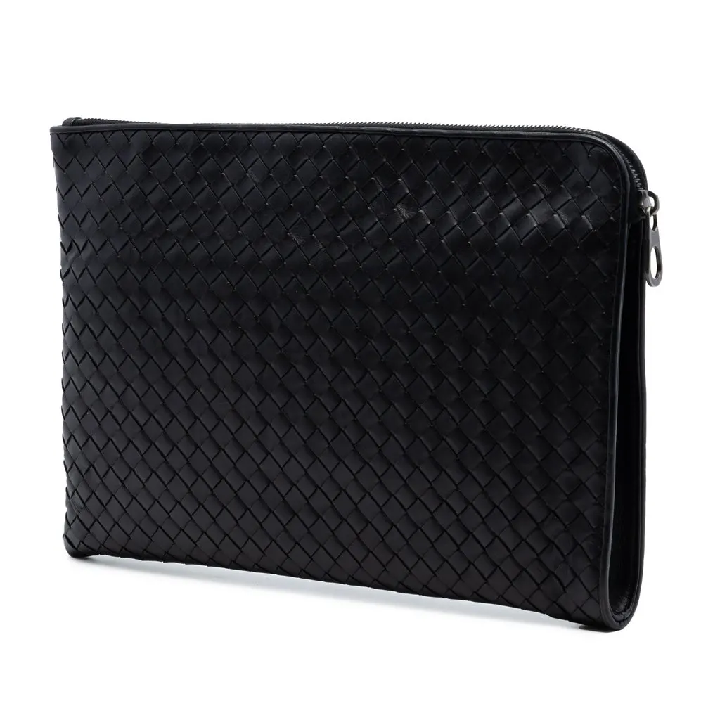 Bottega Veneta Large Nappa Intrecciato Zip Pouch Blue Leather Very good - Back View