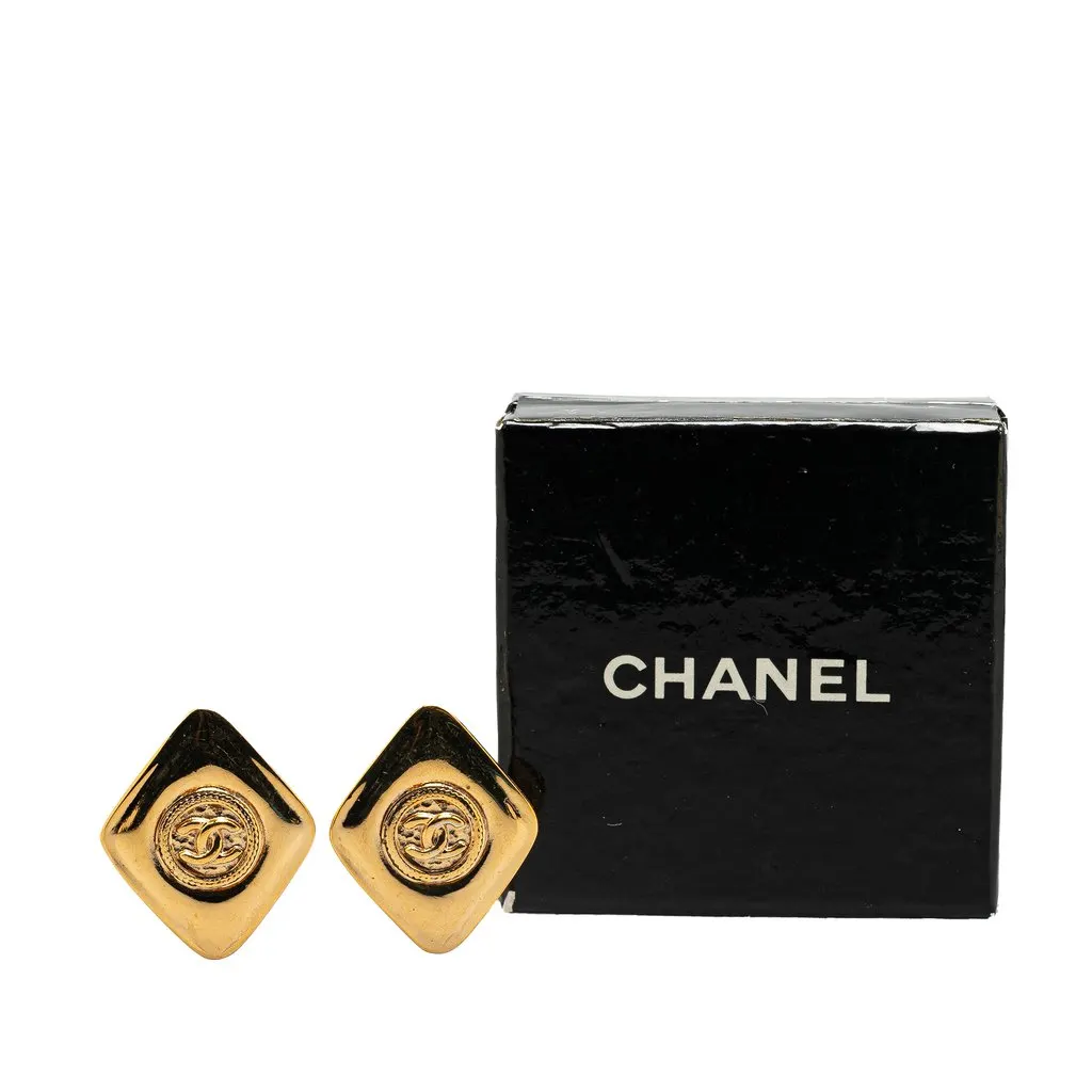 Chanel Gold Plated CC Clip On Earrings Gold Metal Very good - Box View