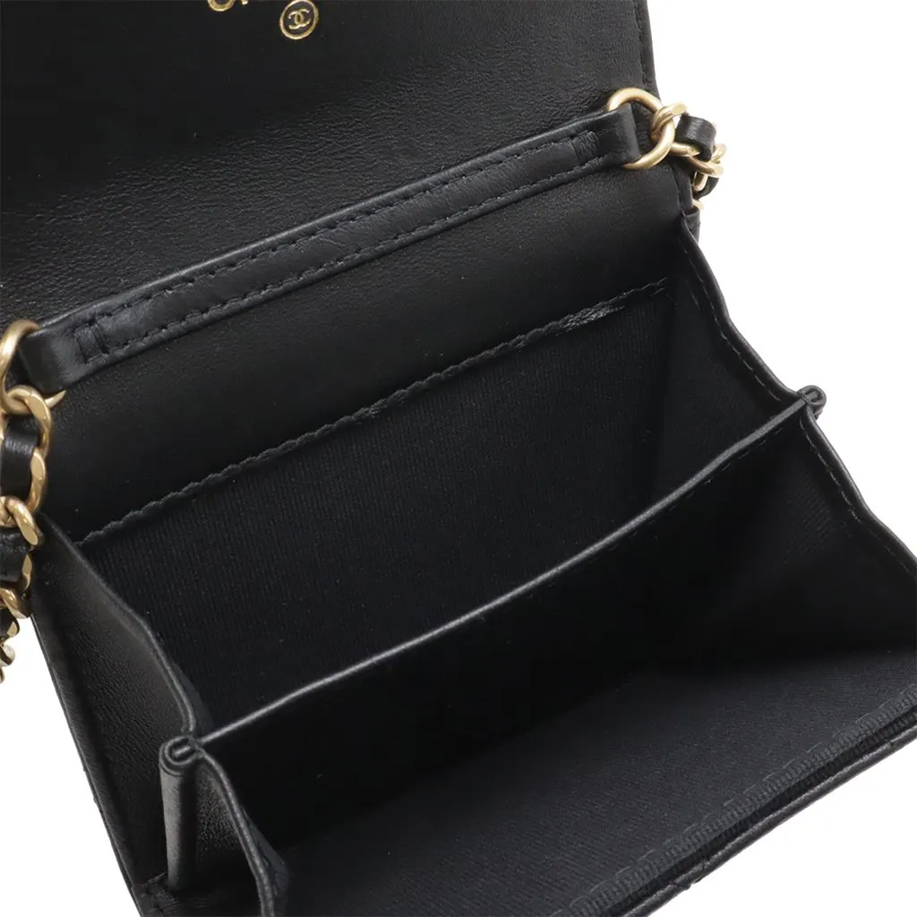 Chanel CC Quilted Lambskin Coin Purse With Chain Black Leather Very good - Back View