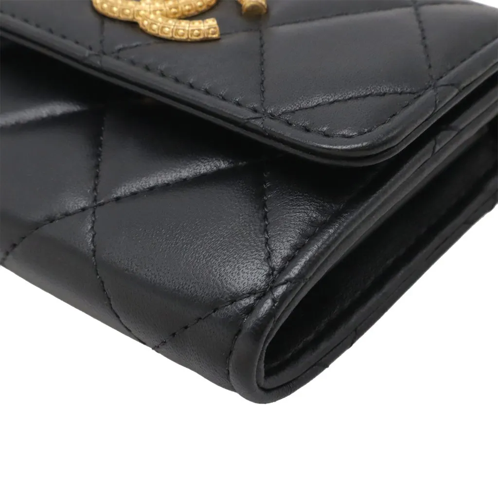 Chanel CC Quilted Lambskin Coin Purse With Chain Black Leather Very good - Inside View