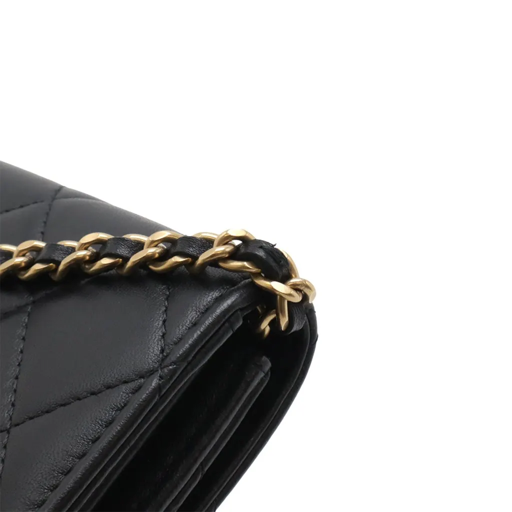 Chanel CC Quilted Lambskin Coin Purse With Chain Black Leather Very good - Box View