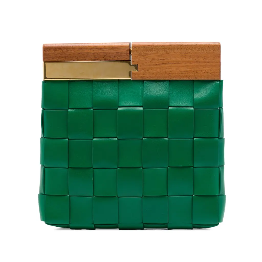 Bottega Veneta Lambskin Maxi Intrecciato The Snap Clutch Green Leather Very good - Front View