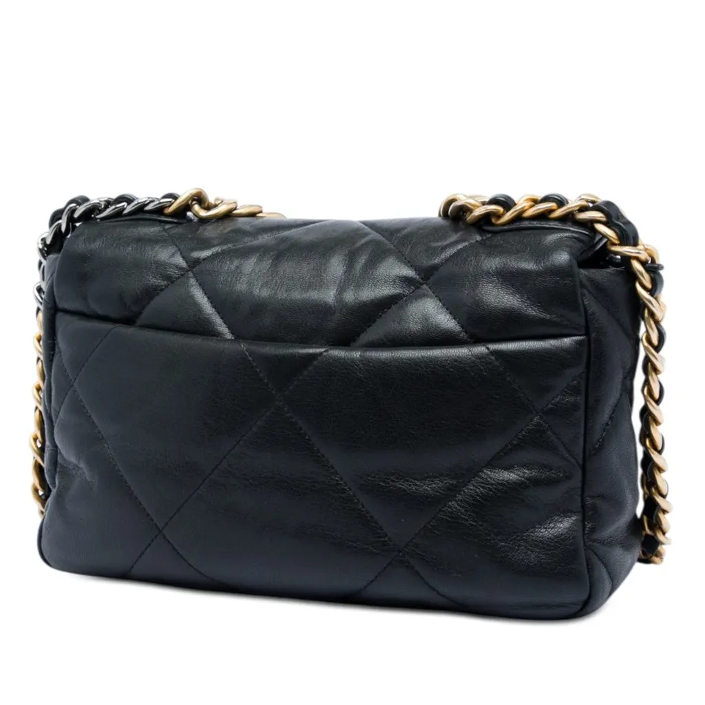 Chanel Medium Lambskin 19 Flap Black Leather Very good - Back View