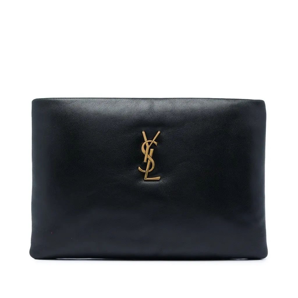 Saint Laurent Small Lambskin Calypso Zipped Pouch Black Leather Very good - Front View