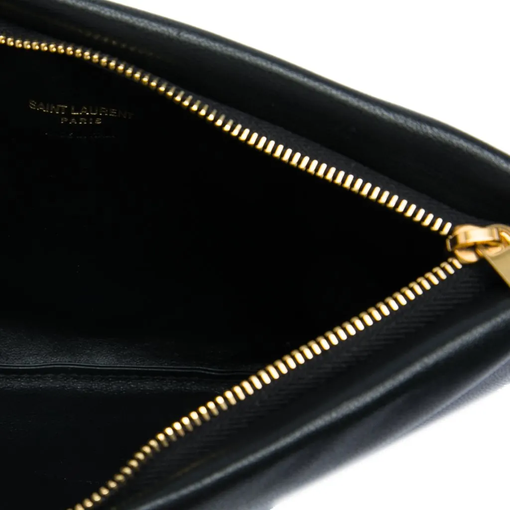 Saint Laurent Small Lambskin Calypso Zipped Pouch Black Leather Very good - Model View