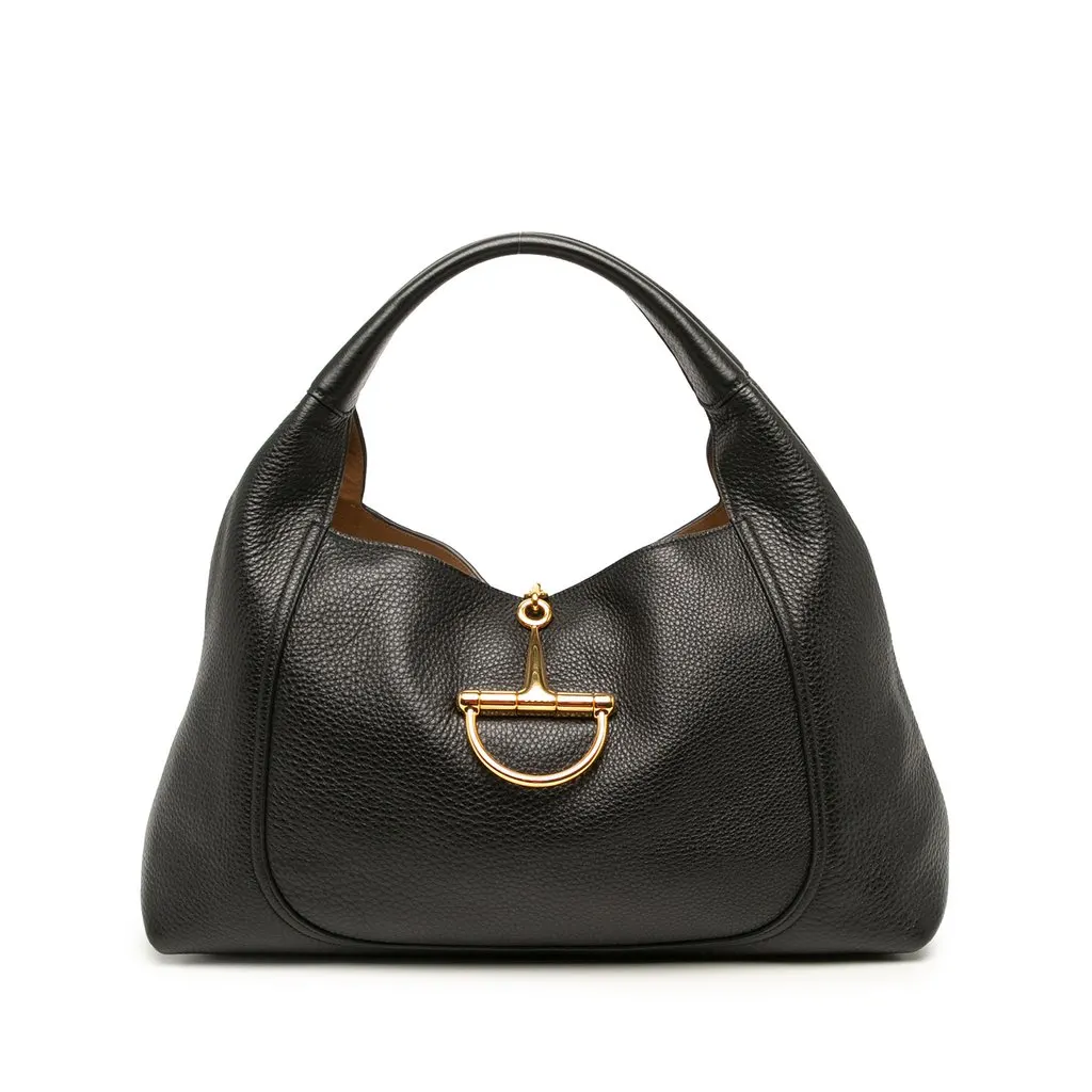 Gucci Maxi Grained Calfskin Softbit Hobo Black Leather Very good - Front View