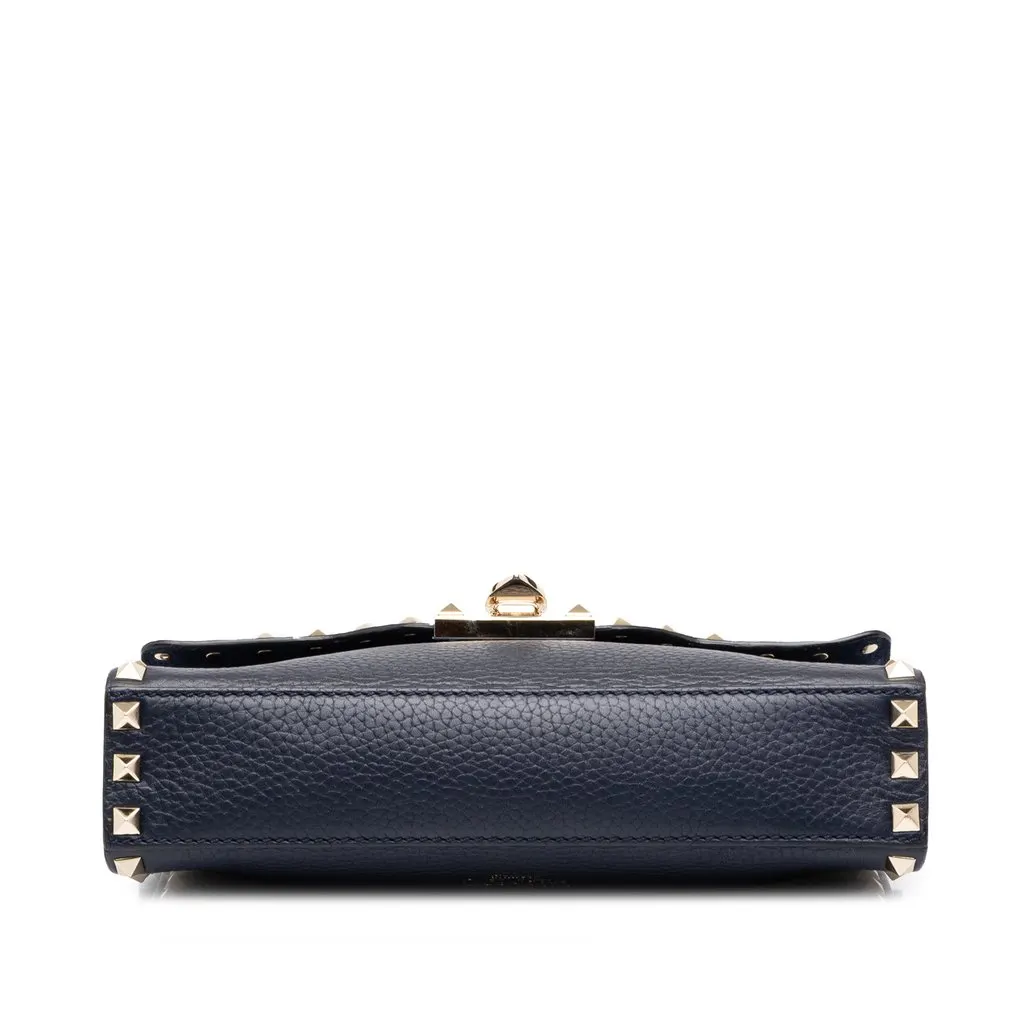 Valentino Medium Pebbled Calfskin Rockstud Flip Lock Crossbody Blue Leather Very good - Inside View
