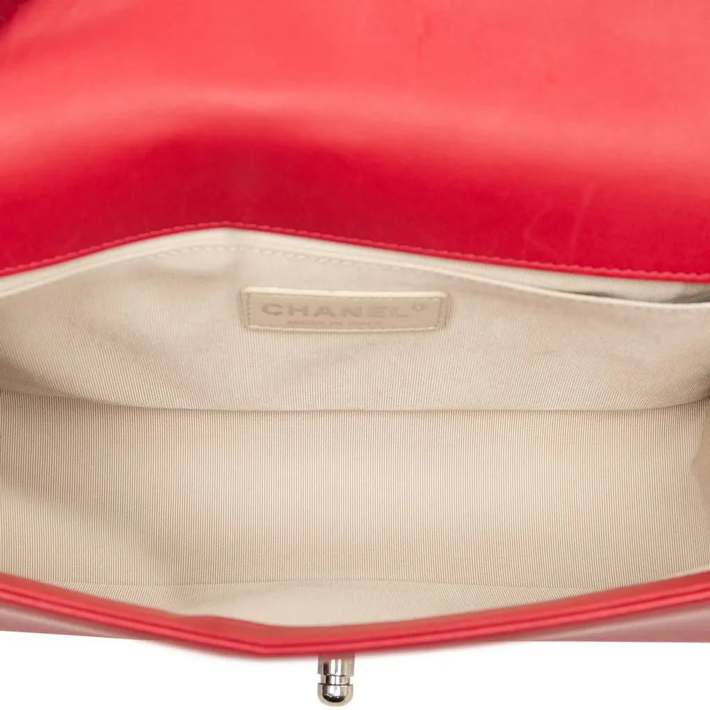 Chanel Old Medium Quilted Perforated Lambskin Boy Flap Red Leather Very good - Model View