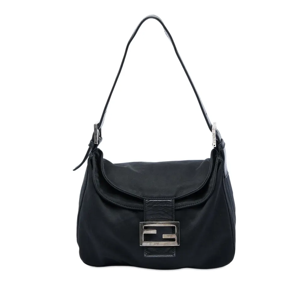 Fendi Neoprene Double Flap Shoulder Bag Black Very good - Front View