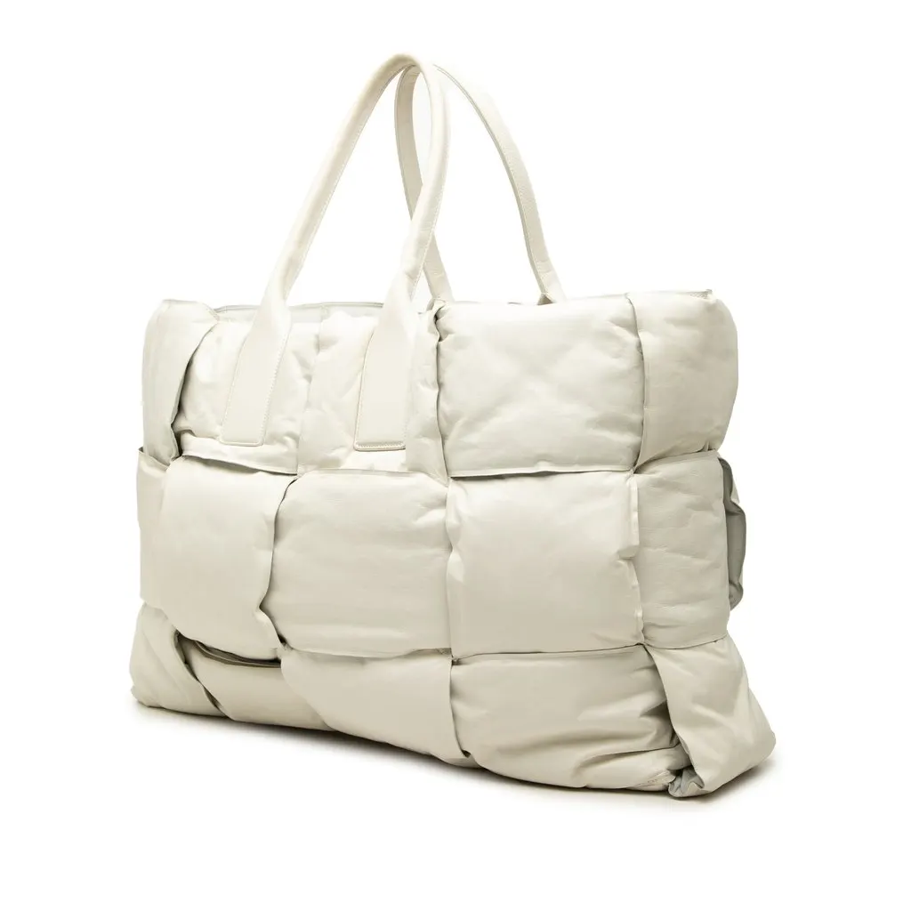 Bottega Veneta Padded Calfskin Maxi Intrecciato Squash Tote White Leather Very good - Back View