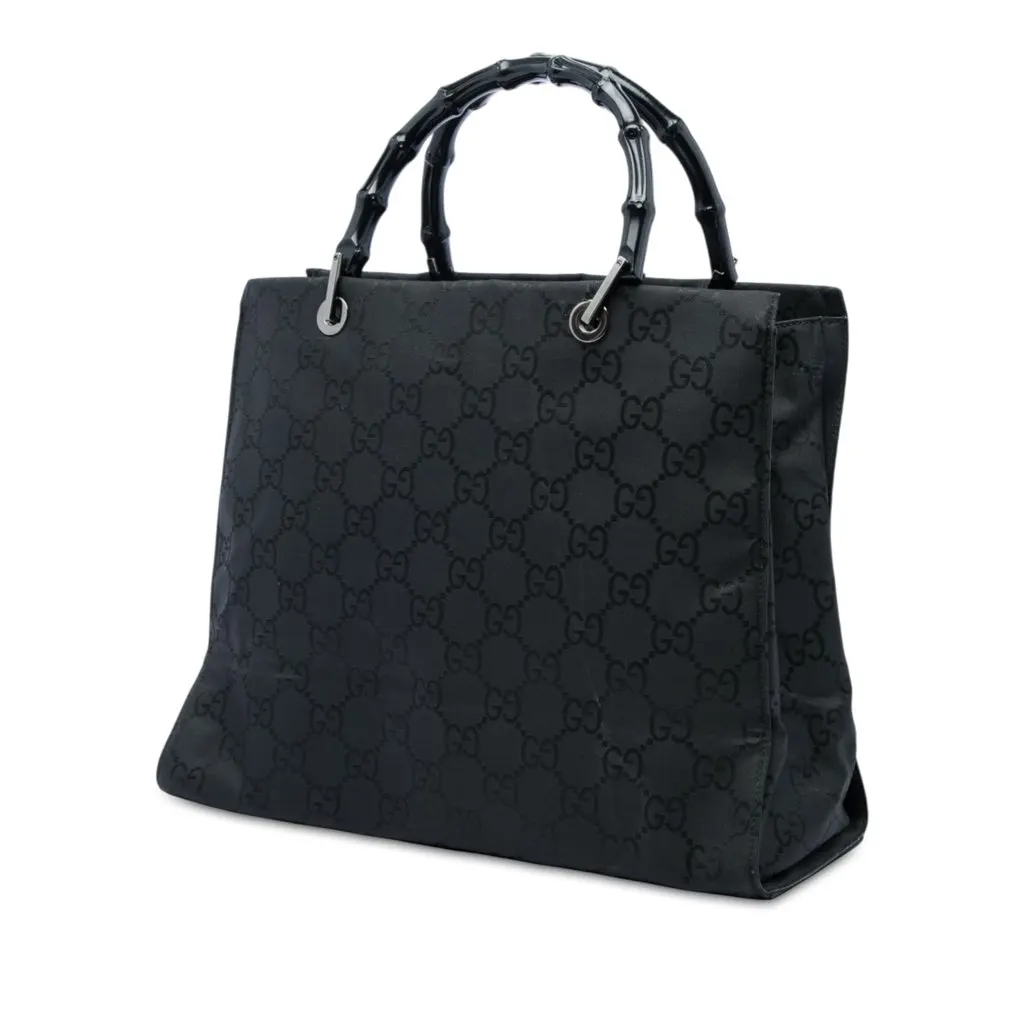 Gucci GG Nylon Bamboo Handbag Black Polyamide Very good - Back View