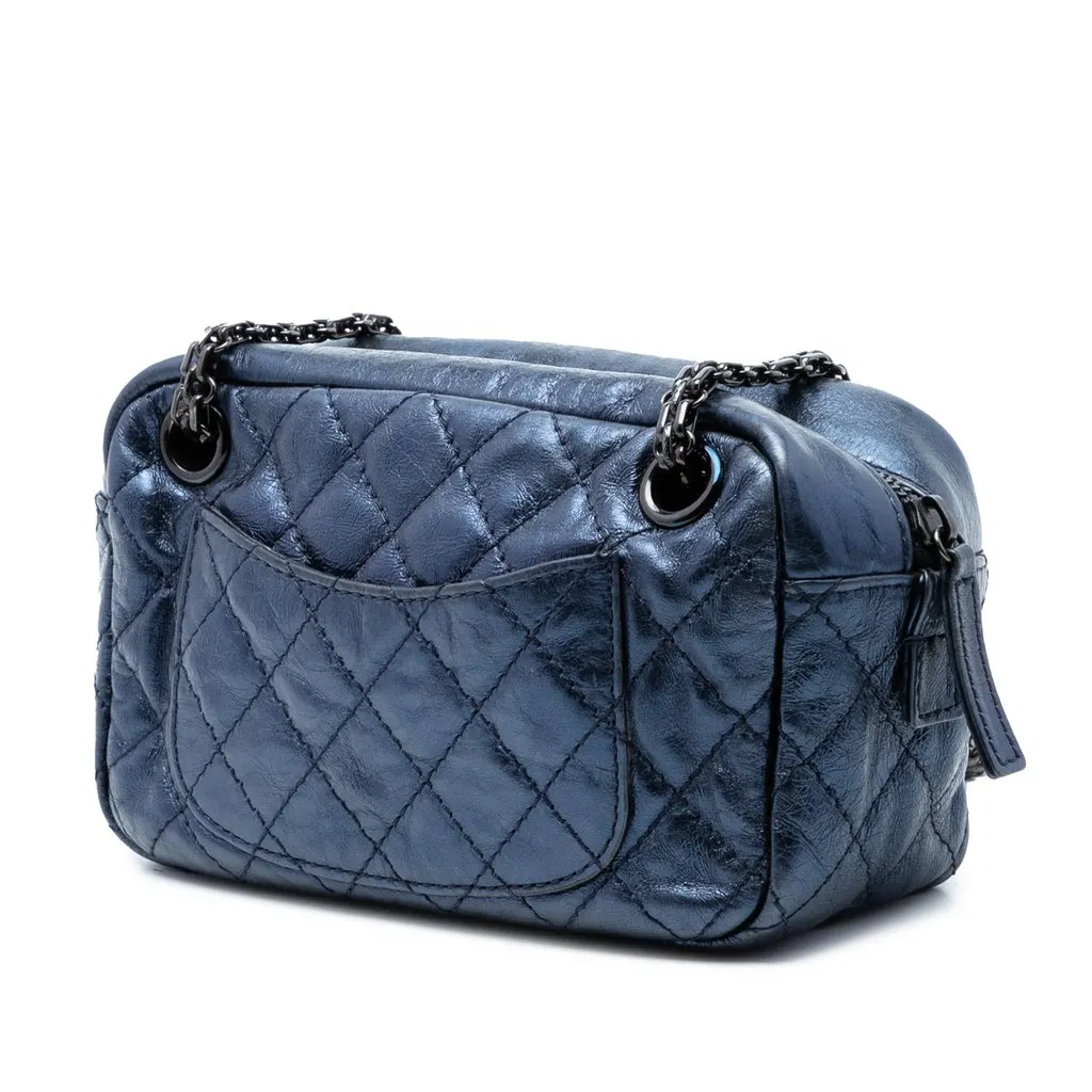 Chanel Small Metallic Quilted Aged Calfskin Reissue Camera Bag Blue Leather Very good - Back View