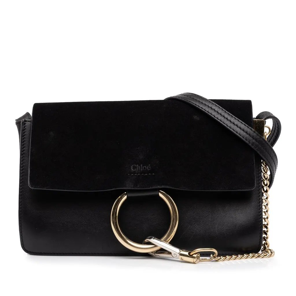 Chloé Small Suede and Calfskin Faye Crossbody Black Leather Very good - Front View