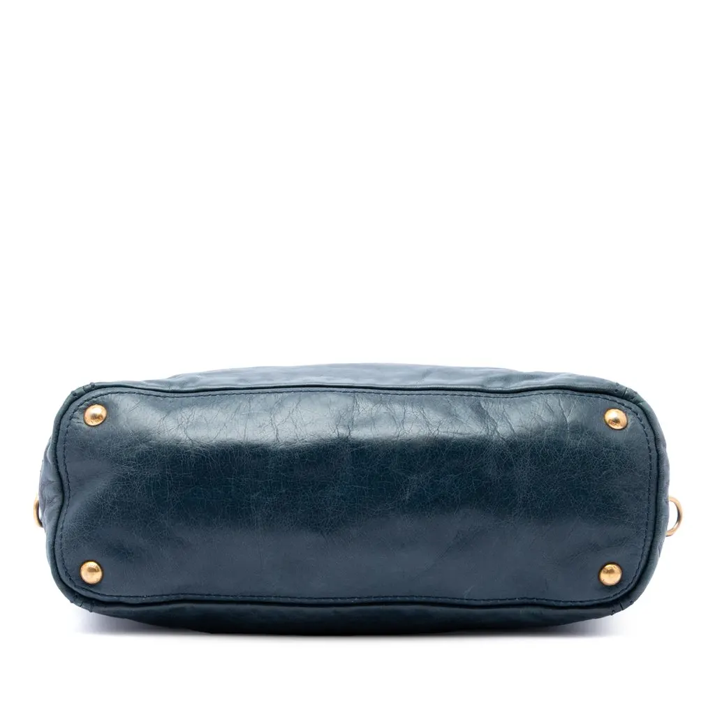 Prada Vitello Shine Front Pocket Convertible Tote Blue Leather Very good - Inside View