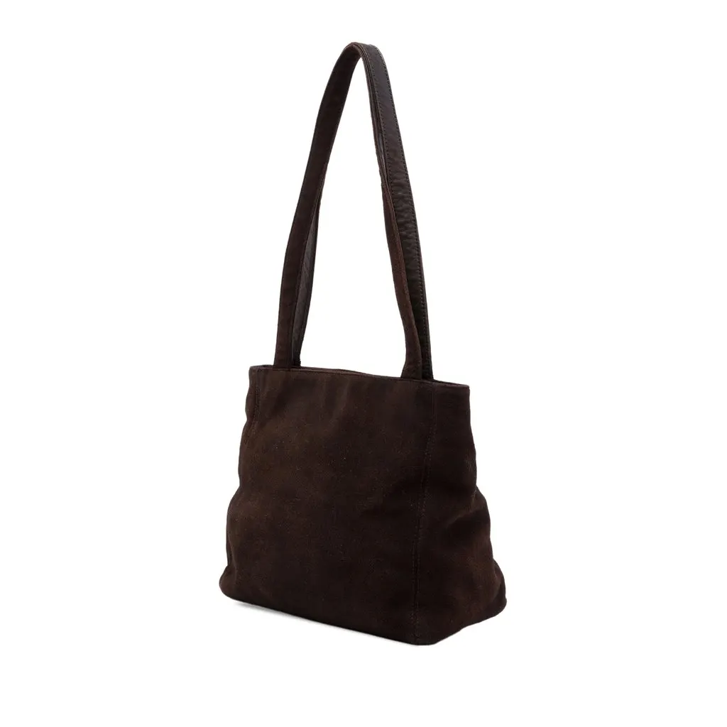 Chanel CC Suede Tote Brown Leather Very good - Back View