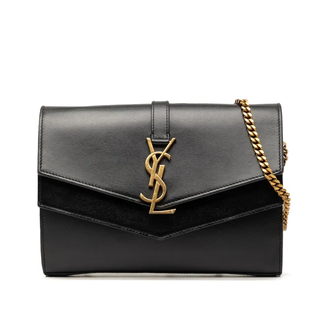 Saint Laurent Leather Monogram Sulpice Wallet on Chain Black Leather Very good - Front View