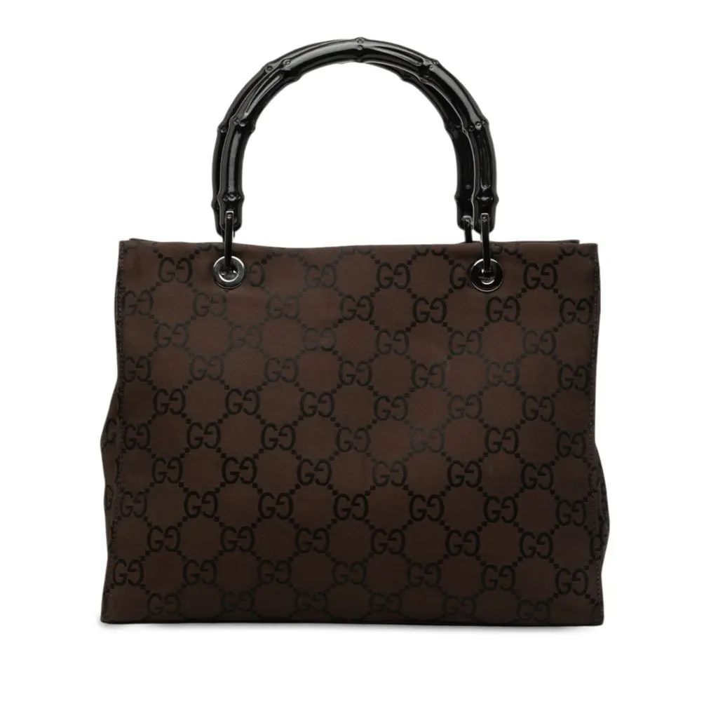 Gucci GG Nylon Bamboo Satchel Brown Very good - Front View