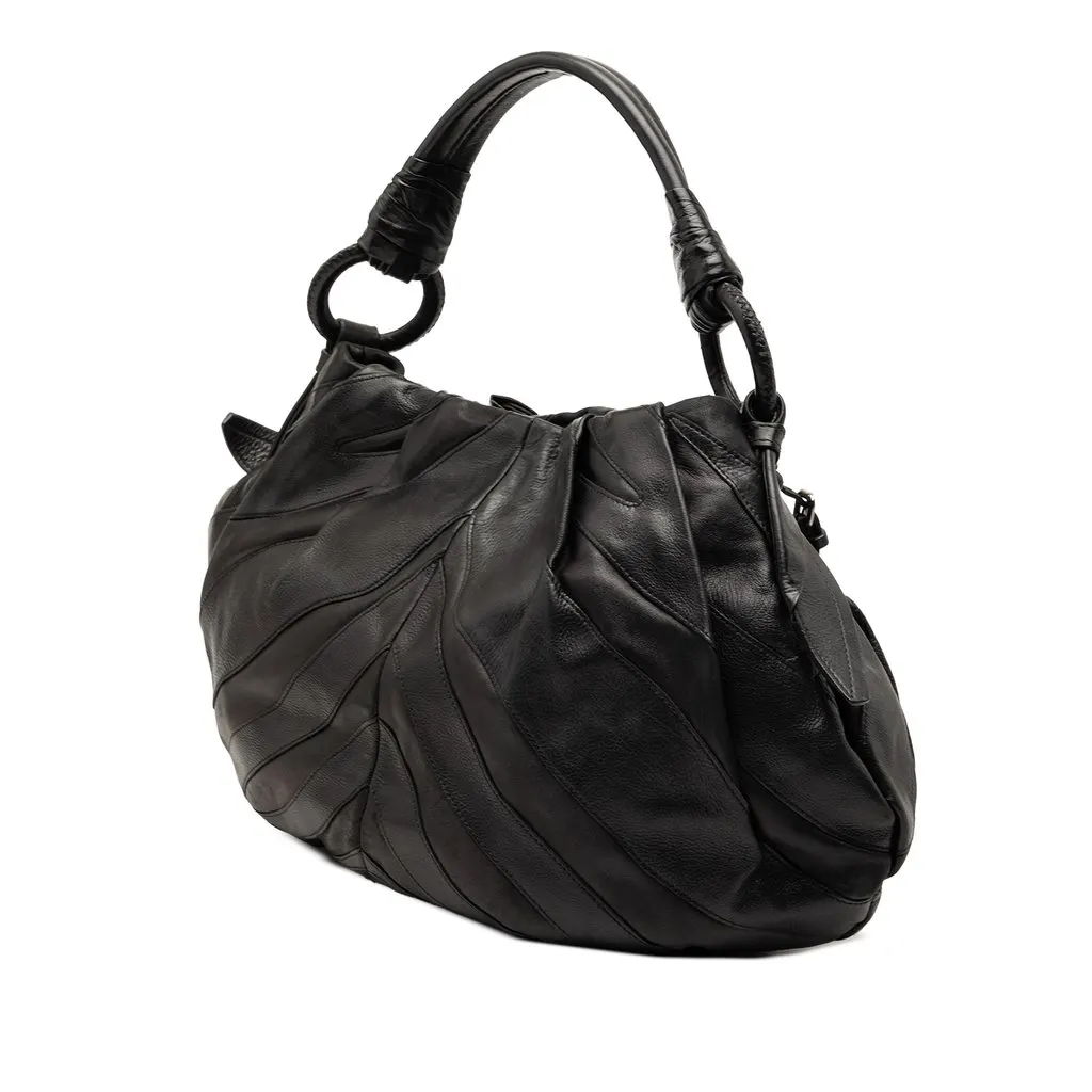 Prada Nappa Mordore Ruffle Hobo Black Leather Very good - Back View