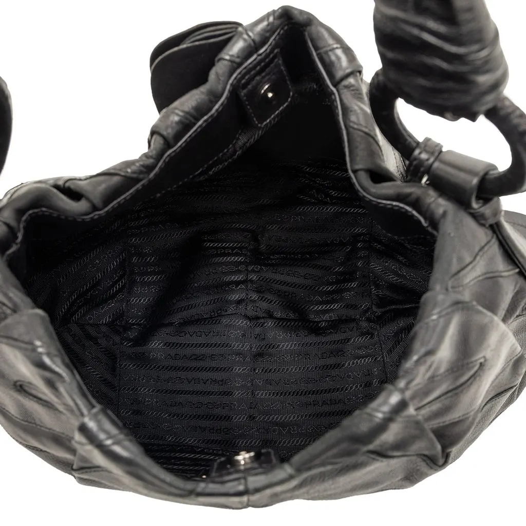 Prada Nappa Mordore Ruffle Hobo Black Leather Very good - Model View