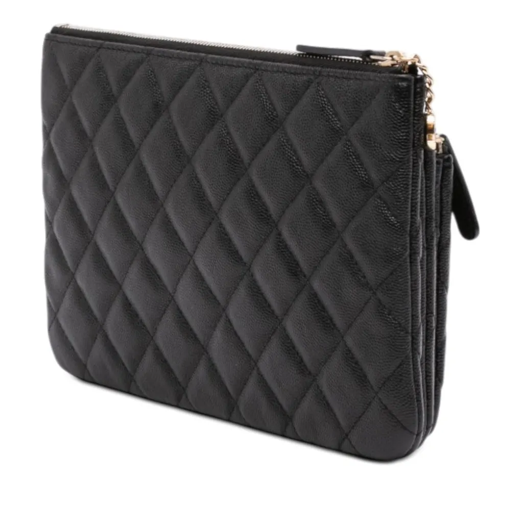 Chanel CC Quilted Caviar Multi Zip Pouch Black Leather Very good - Back View